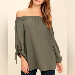 Soprano Olive Long Sleeve off the Shoulder Top